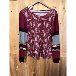 Sundance Sharrar Top Women’s L Paisley Pink Long Statement Sleeves Boho Chic